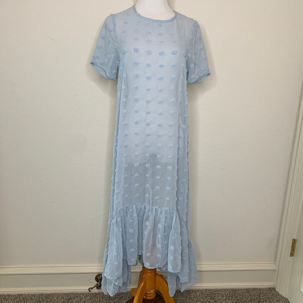 Shop the Mint Sheer Polka Dot Dress Hi Low Boho Cottage Sz Small